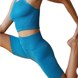 FP Movement by Free People Happiness Runs Bike Shorts XS/S Teal Sparkle NWOT